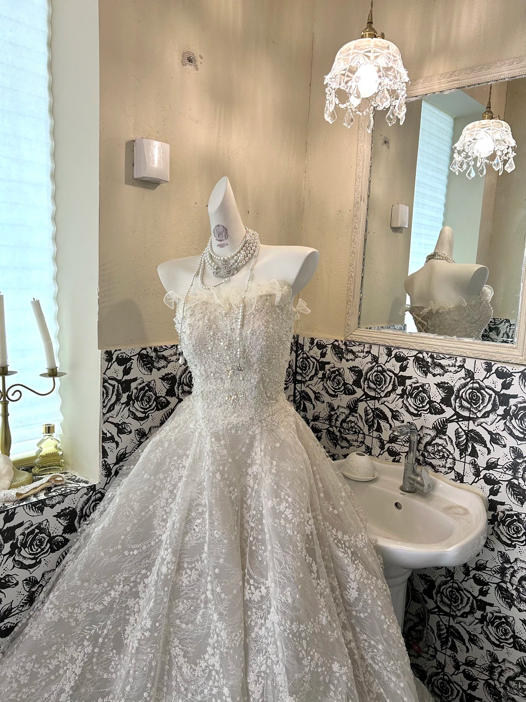 Ivory Strapless Waist-Cinched Accented Full Flared Long Romantic Dress, Wedding Gown gh7714