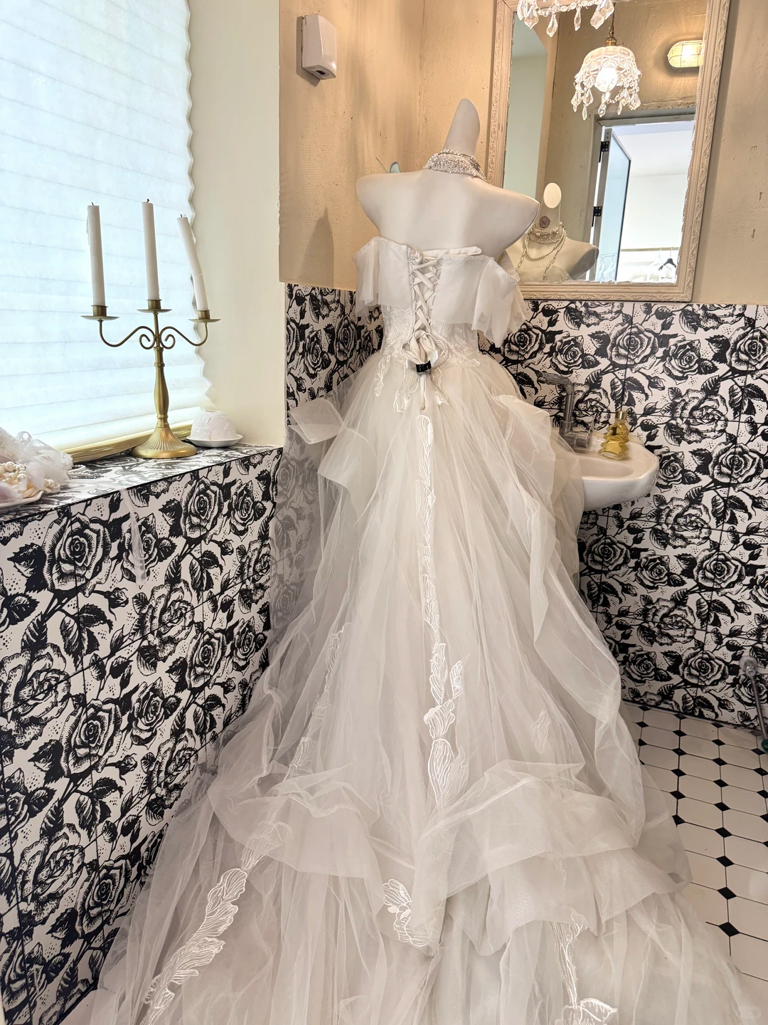 White Off-Shoulder Waist-Cinched Fluffy Skirt Long Elegant Romantic Dress, Wedding Gown gh7497