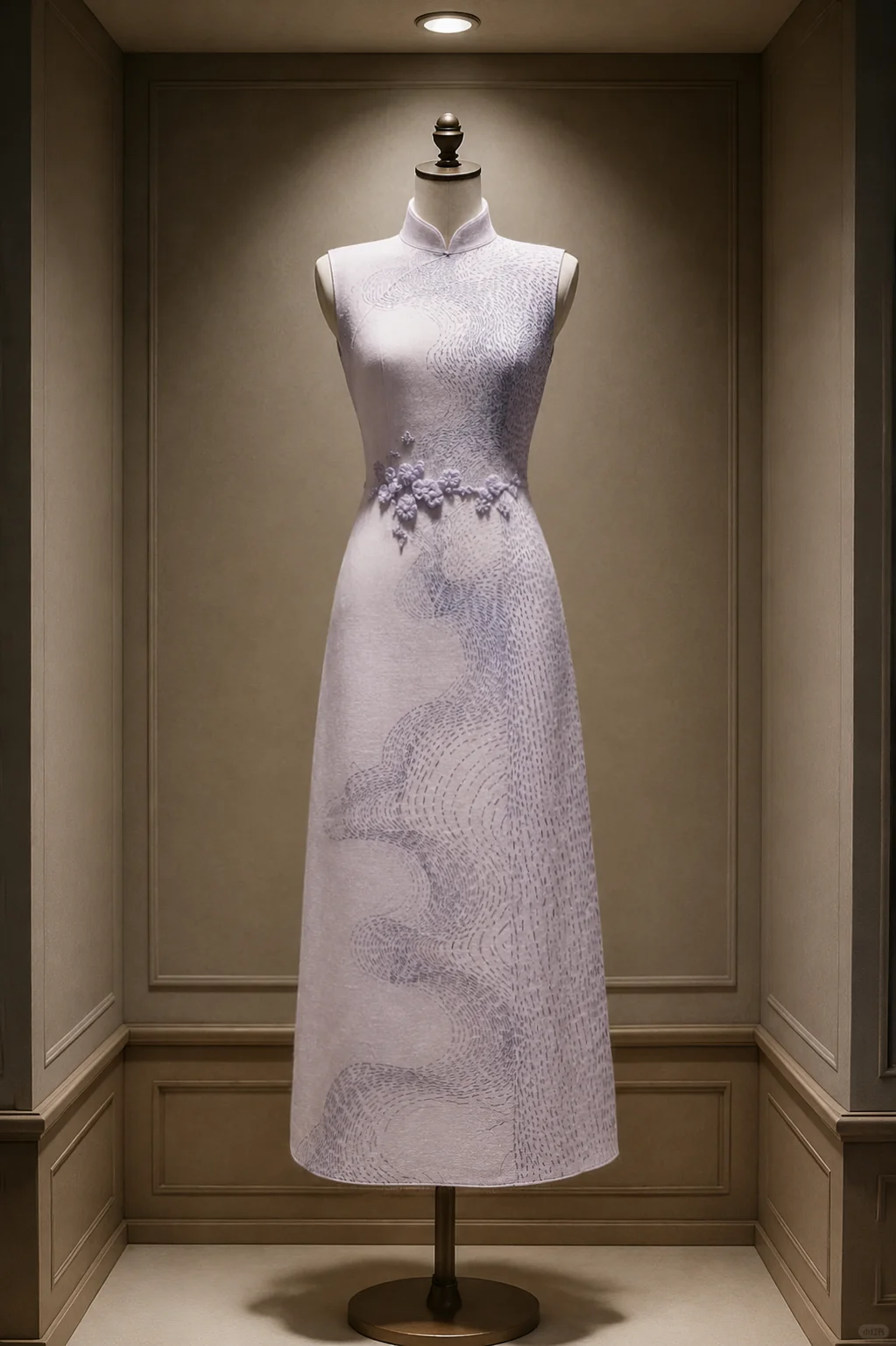 ✨Girlhomeshops-Lavender High Collar Printed Cheongsam Dress with 3D Flowers gh10419