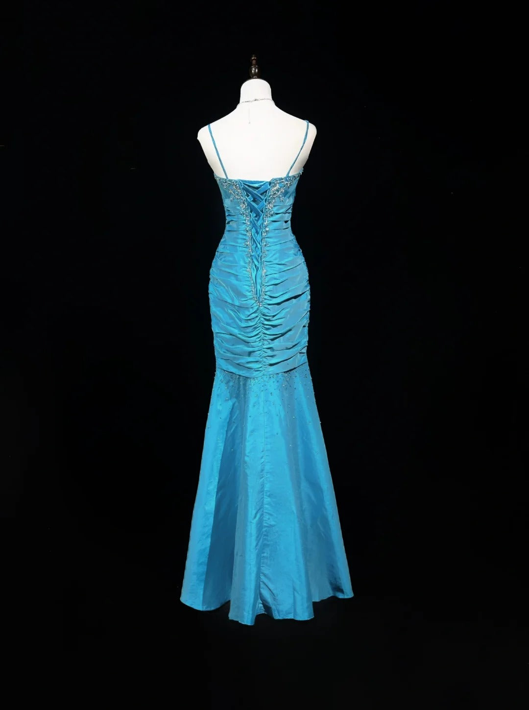Blau Elegant Wunderschöne Vintage Exquisite Perlen Lange Meerjungfrau Schlank Satin Ballkleid Abendkleid Partykleid Ballkleid gh3871