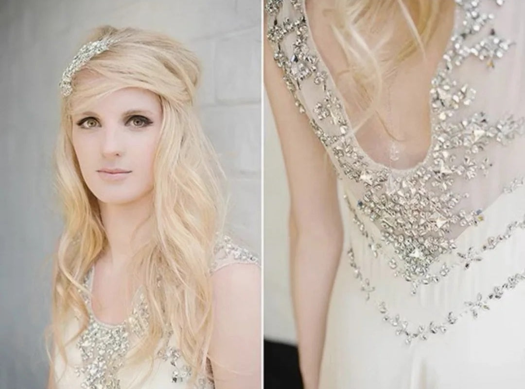 girlhomeshops - Robe de soirée longue sans manches en mousseline crème ornée de perles gh6309