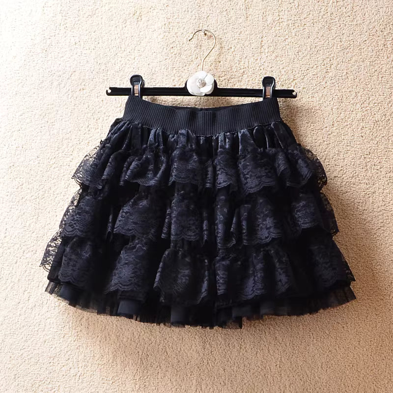 Women's velvet mini skirt, autumn/winter cake skirt, lace midi skirt, A-line high-waisted base layer, petite size 11365