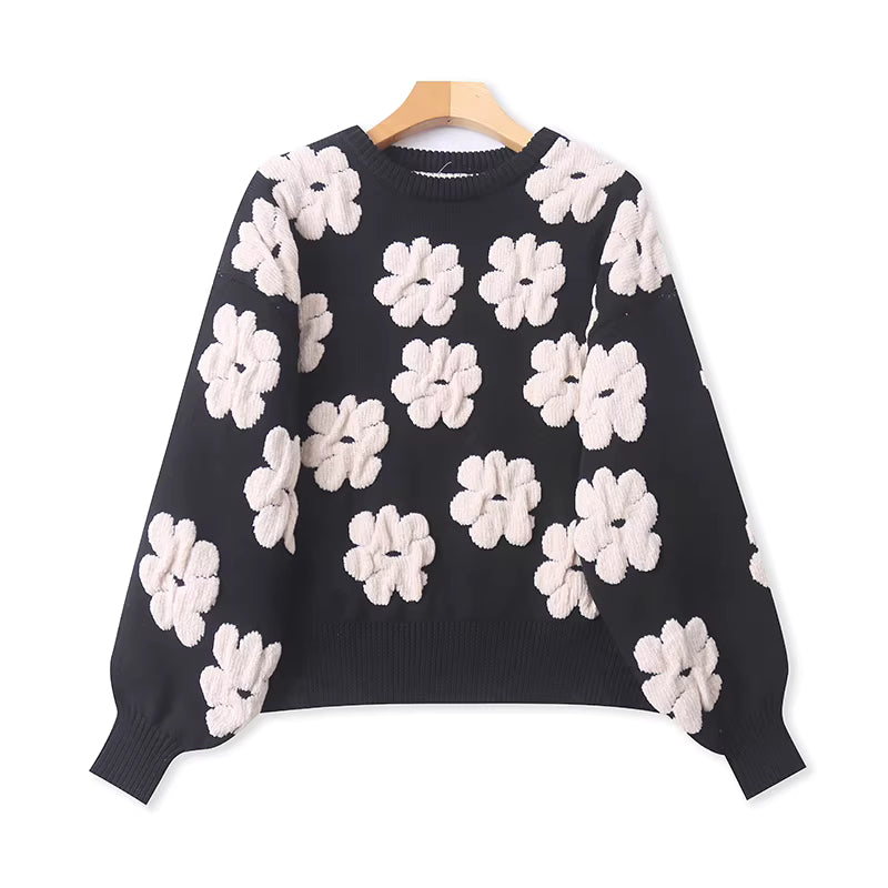 Neuer französischer Jacquard-Langarmpullover für Damen (Herbst/Winter): Elegant, locker geschnitten und figurschmeichelnd (Artikelnummer 11382)