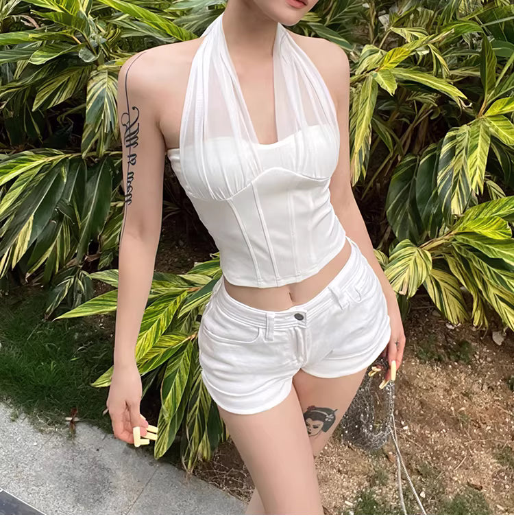 Sexy mesh halter neck tank top that's both irresistible to men and women, slimming and flattering. 11462