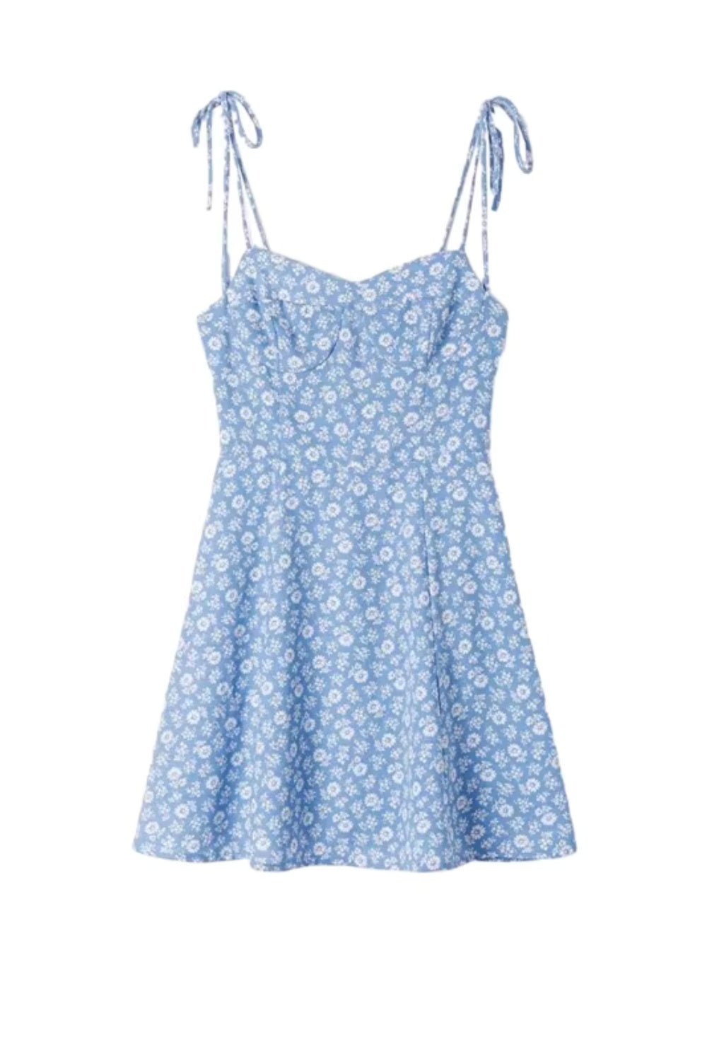 Dopamin-auslösendes Outfit: Romantisches französisches, blaues Sommerkleid mit Blumenmuster, Urlaubsstil, Strandkleid, kurzer Rock 11407