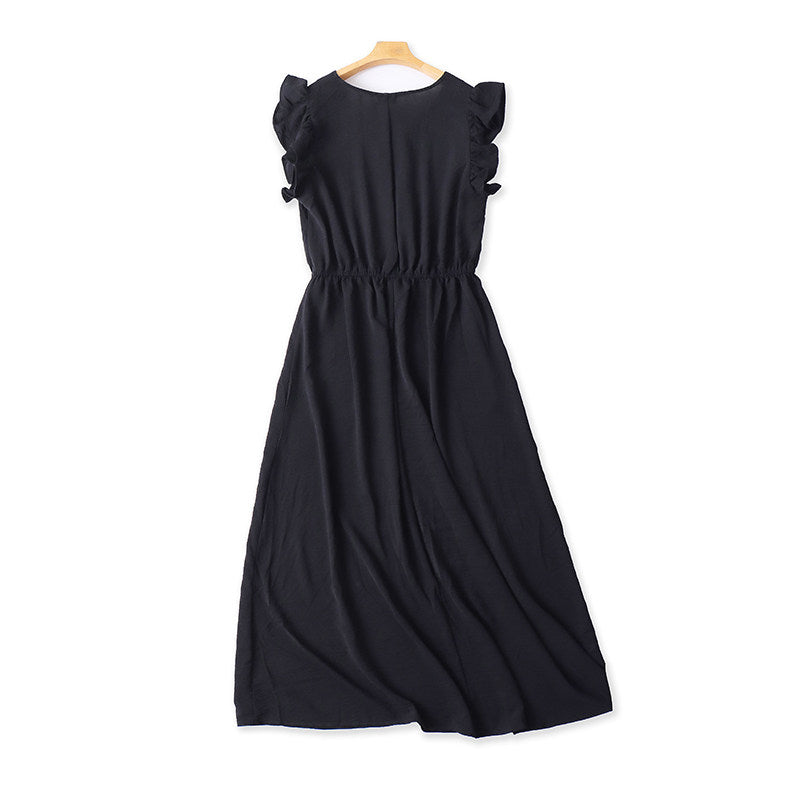 Sommerkleid mit Rüschenärmeln, V-Ausschnitt und hoher Taille – Elegantes und figurschmeichelndes langes Kleid für Damen, ideal für Urlaub und Strand (Artikelnummer 11389)