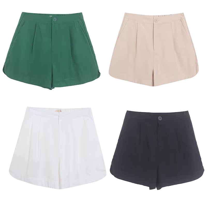 Sommerliche Oberbekleidung, einfarbige Baumwollhose, hochgeschnitten, weites Bein, kurzer Stil, elegant, figurformend, A-Linien-Schnitt, beinverlängernd, Freizeithose 11370