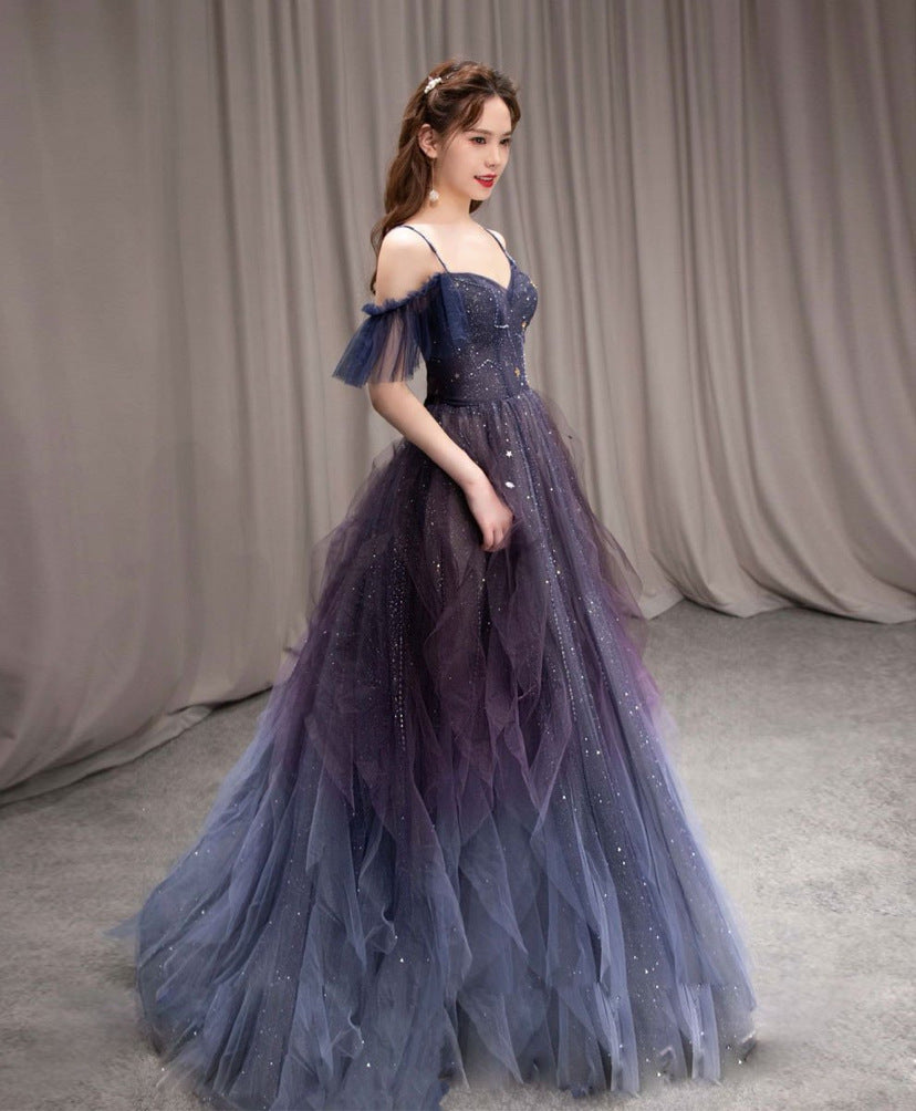 Lila Farbverlauf Tüll Langes Ballkleid, Wunderschönes A-Linien Abendkleid gh2643