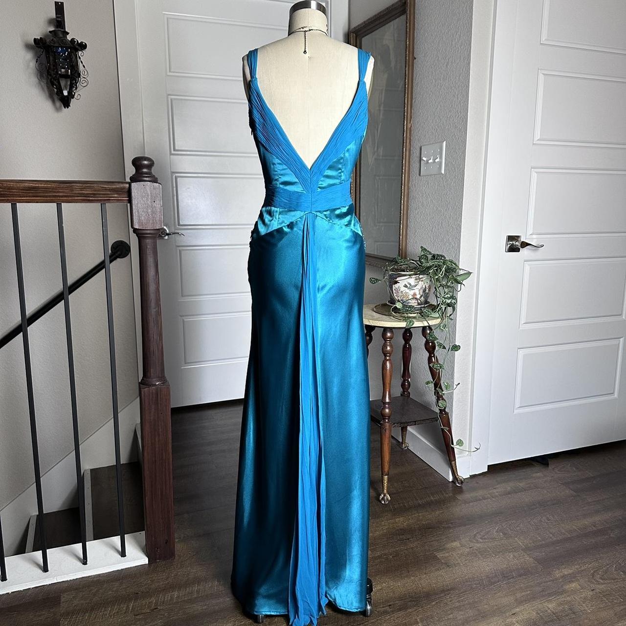 Robe de soirée bleue rétro à col en V, élégante, exquise, perlée, florale, longue, sexy, fine, bretelles spaghetti, robe de bal, robe de soirée, robe de bal gh3680