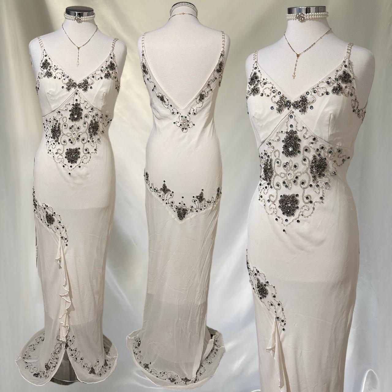 Elfenbein glänzend Mode Elegant Schöne Exquisite Edelstein Perlen Lange Chiffon Rüschen Handgefertigt Individuelle Ballkleid Abendkleid Partykleid Abschlussballkleid gh3749