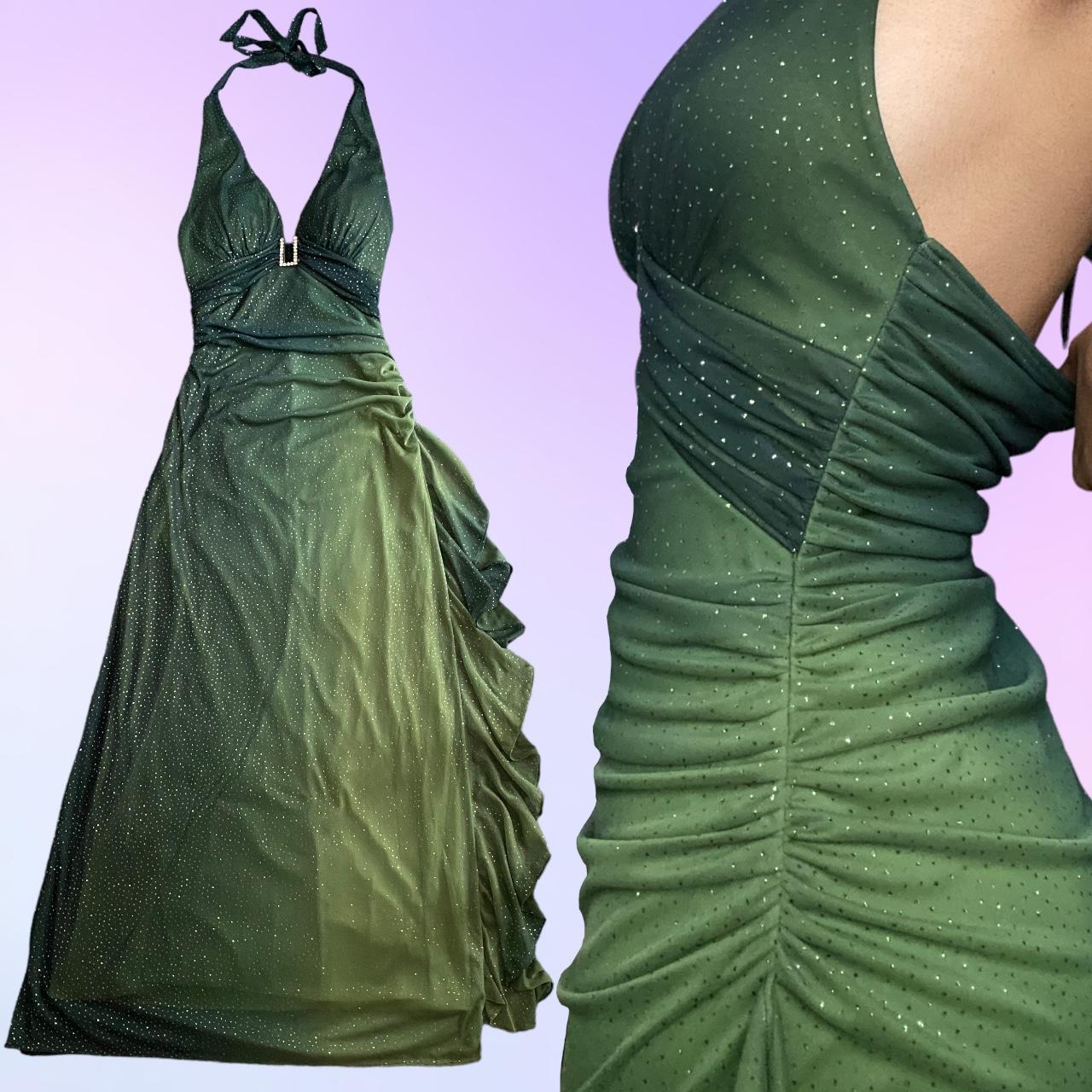 🍃✨Umwerfend schönes, fließendes, glänzendes Ballkleid aus Chiffon mit Retro-Farbverlauf und V-Ausschnitt, langes Abendkleid, Partykleid gh4674
