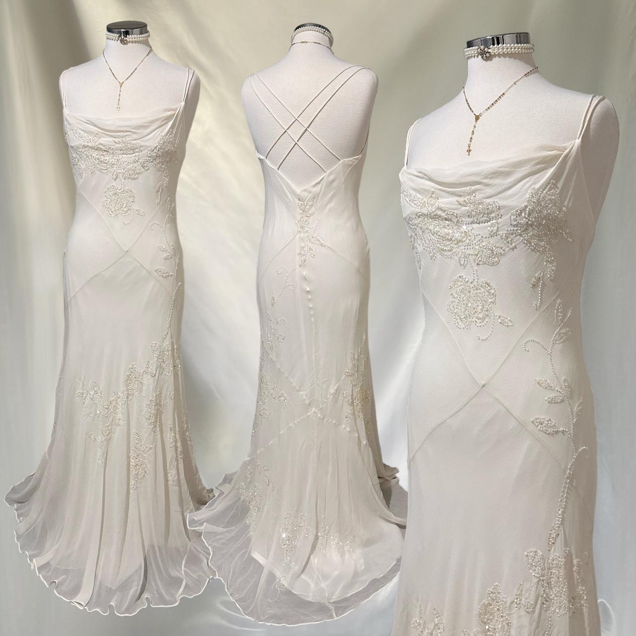 Elfenbein glänzendes, modisches, edles, hübsches, exquisites, perlenbesetztes, langes, bodenlanges Chiffon-Kleid, handgefertigt, individuell, Ballkleid, Abendkleid, Partykleid, Abschlussballkleid, gh3549