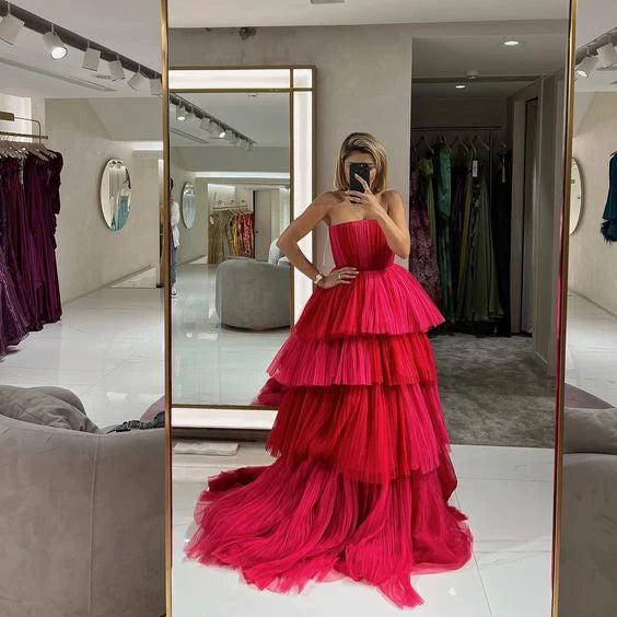 Heißes rosa Tüll-Abendkleid in bodenlanger Maxi-Ballkleid-Form gh3069