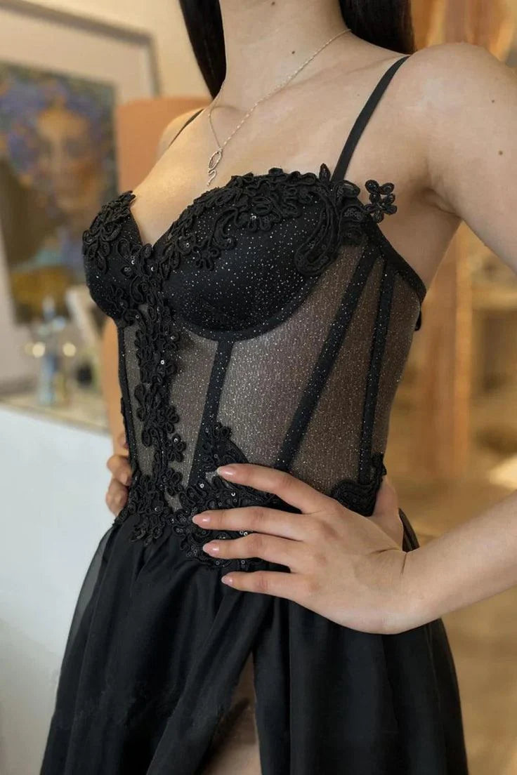 Robe de soirée longue en tulle à paillettes noires brillantes et sexy, robe de soirée, robe de fête d'anniversaire, costume gh3136