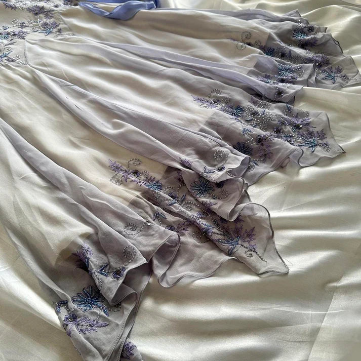 Hellviolett, eleganter V-Ausschnitt, exquisite Perlenapplikationen, langes Chiffon-Meerjungfrauen-Ballkleid, Abendkleid, Geburtstagskostüm, Partykleid, gh3173
