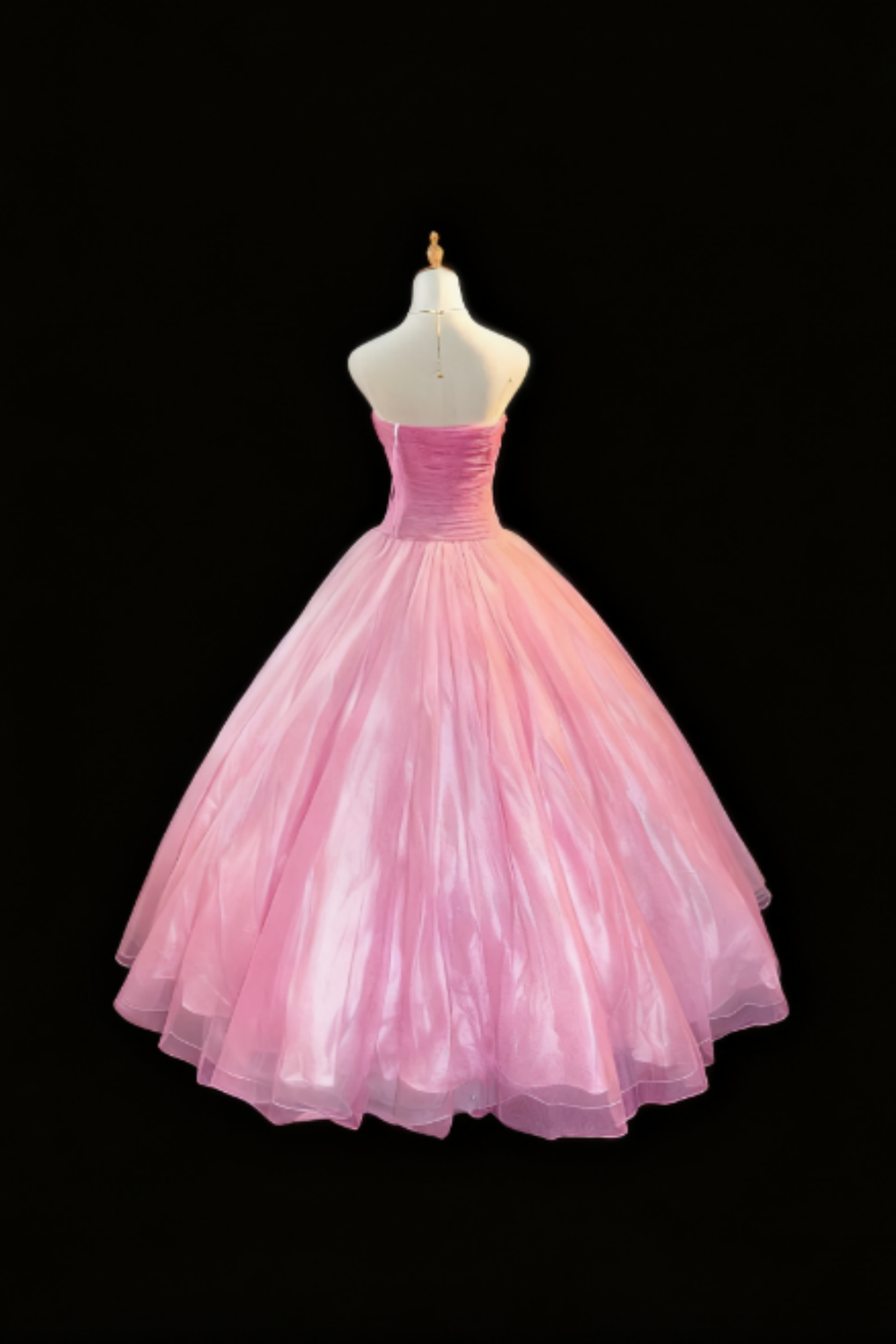 girlhomeshops-Rosa Farbverlauf Trägerloses Langarm-Organza-Kleid gh5822