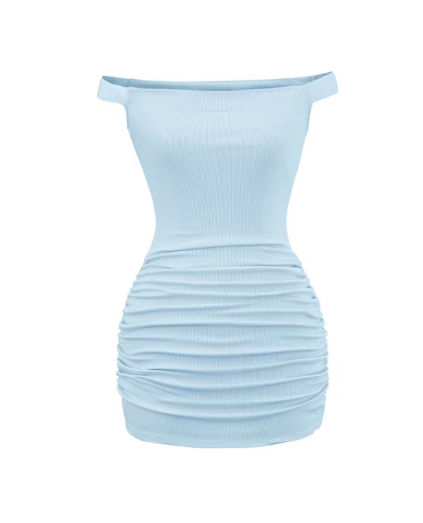 Sexy schulterfreies, plissiertes Bodycon-Kleid für Damen, rosa Minirock. 11350