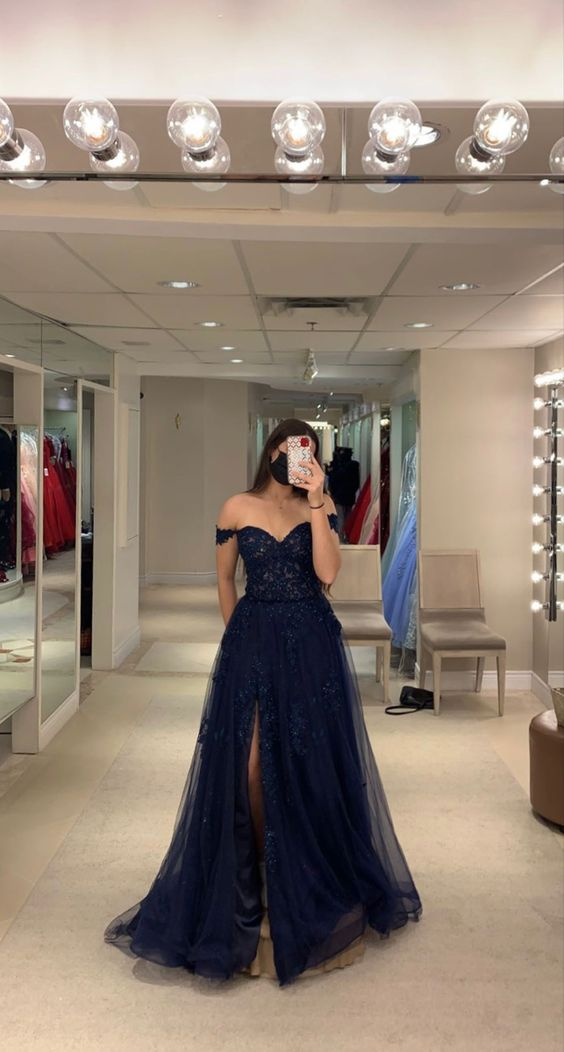 Robe de bal trapèze en tulle à épaules dénudées gh2743