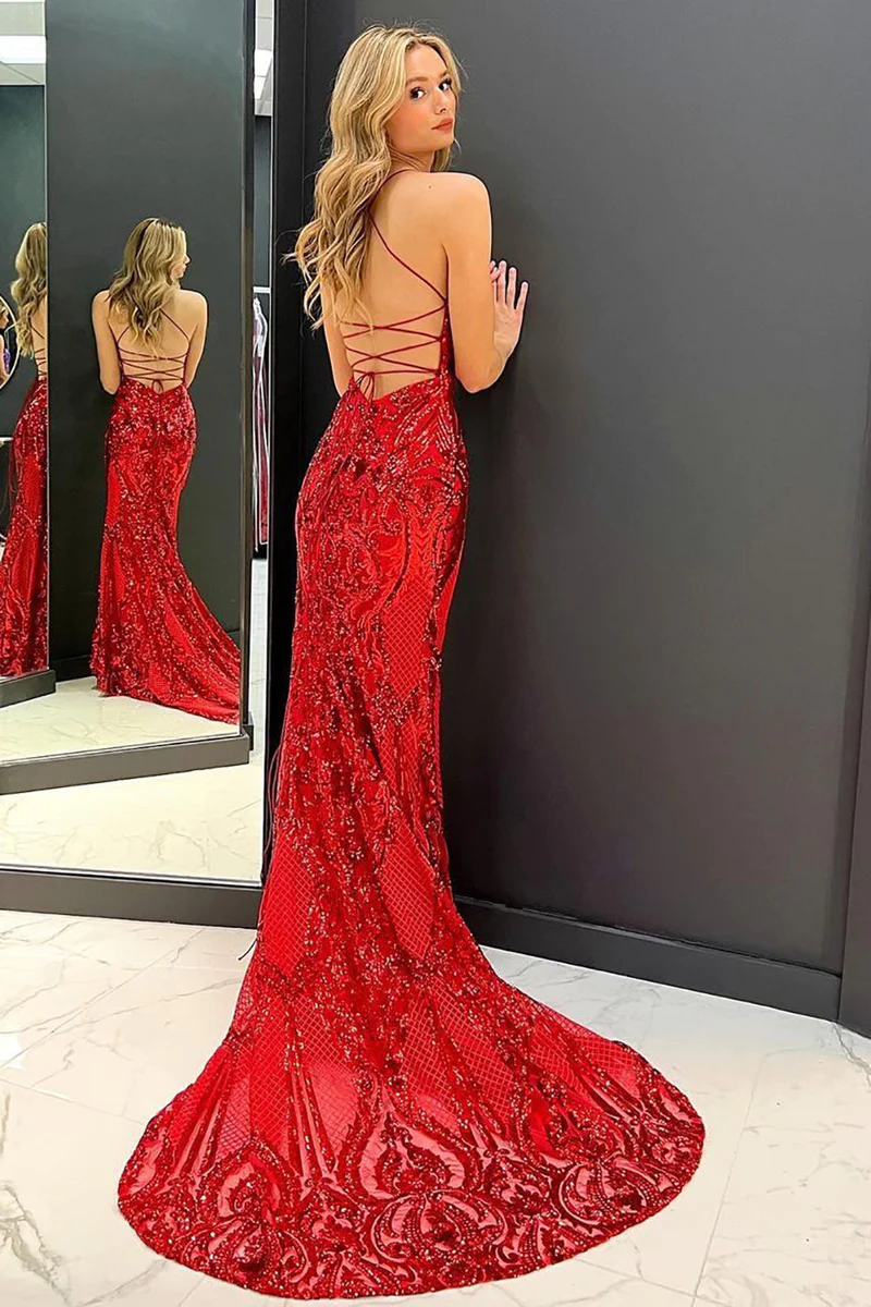 Robe de bal longue à paillettes style sirène avec traîne gh2703