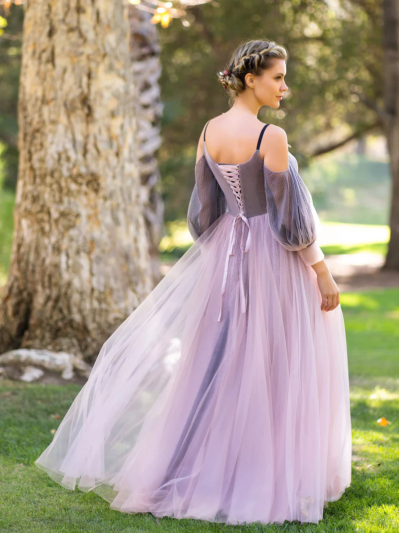 Robe de bal cache-cœur en tulle à manches mi-longues avec appliques gh2671