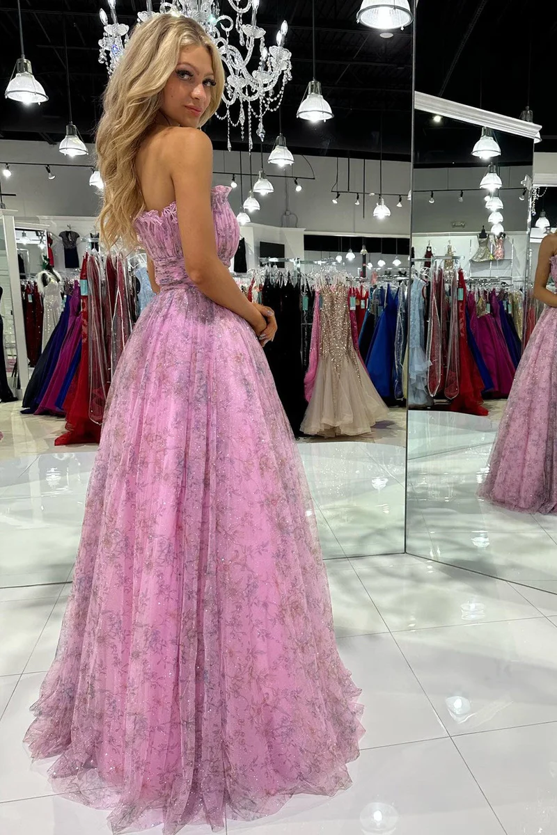 Robe de bal en tulle pailleté imprimé sans bretelles gh2705