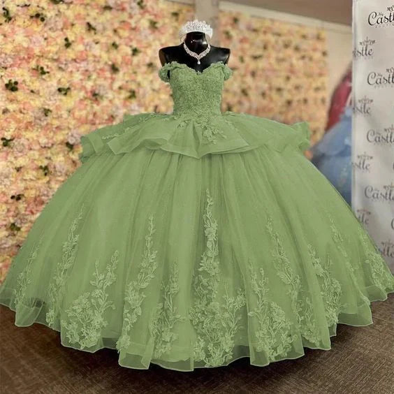 Grüner Tüll Sweet 16 Ballkleid Ballkleid Geburtstagsparty Kleid gh2762
