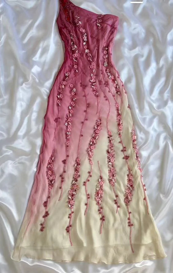 Robe de soirée longue en forme de A, élégante, asymétrique, dégradée, rose, à la mode, gh2938