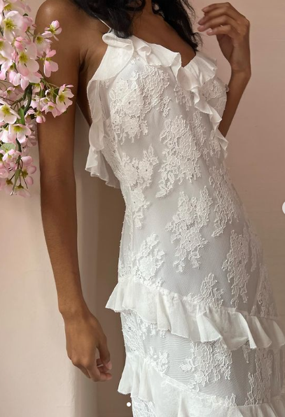 Robe de soirée blanche simple et élégante à bretelles spaghetti en dentelle longue robe de bal multicouche gh3005