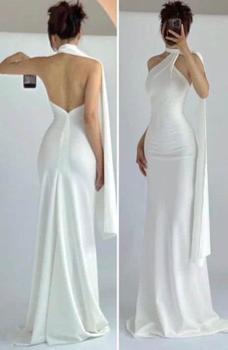 Robe de soirée élégante en dentelle blanche, dos nu, longue, style sirène, longueur au sol, robe de bal, robe de soirée, gh3475