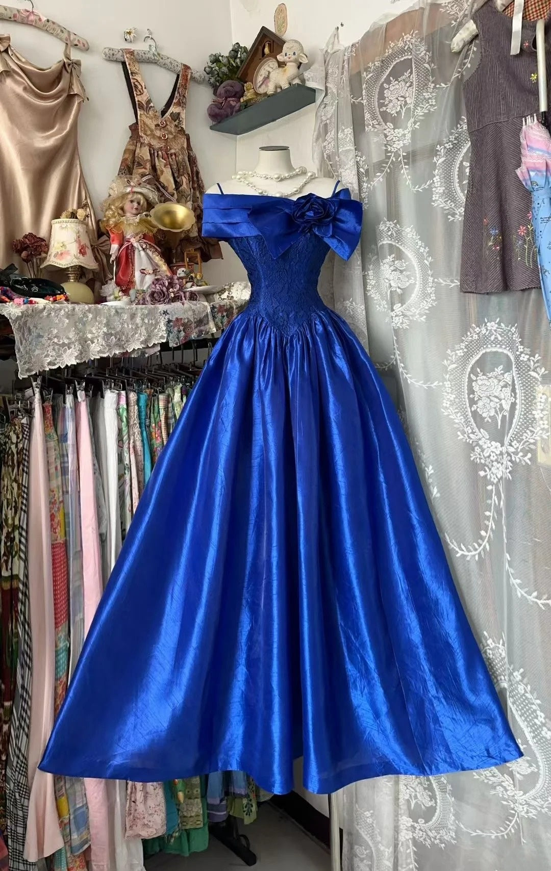 Navy Blue Long Satin Formal Dress gh6786