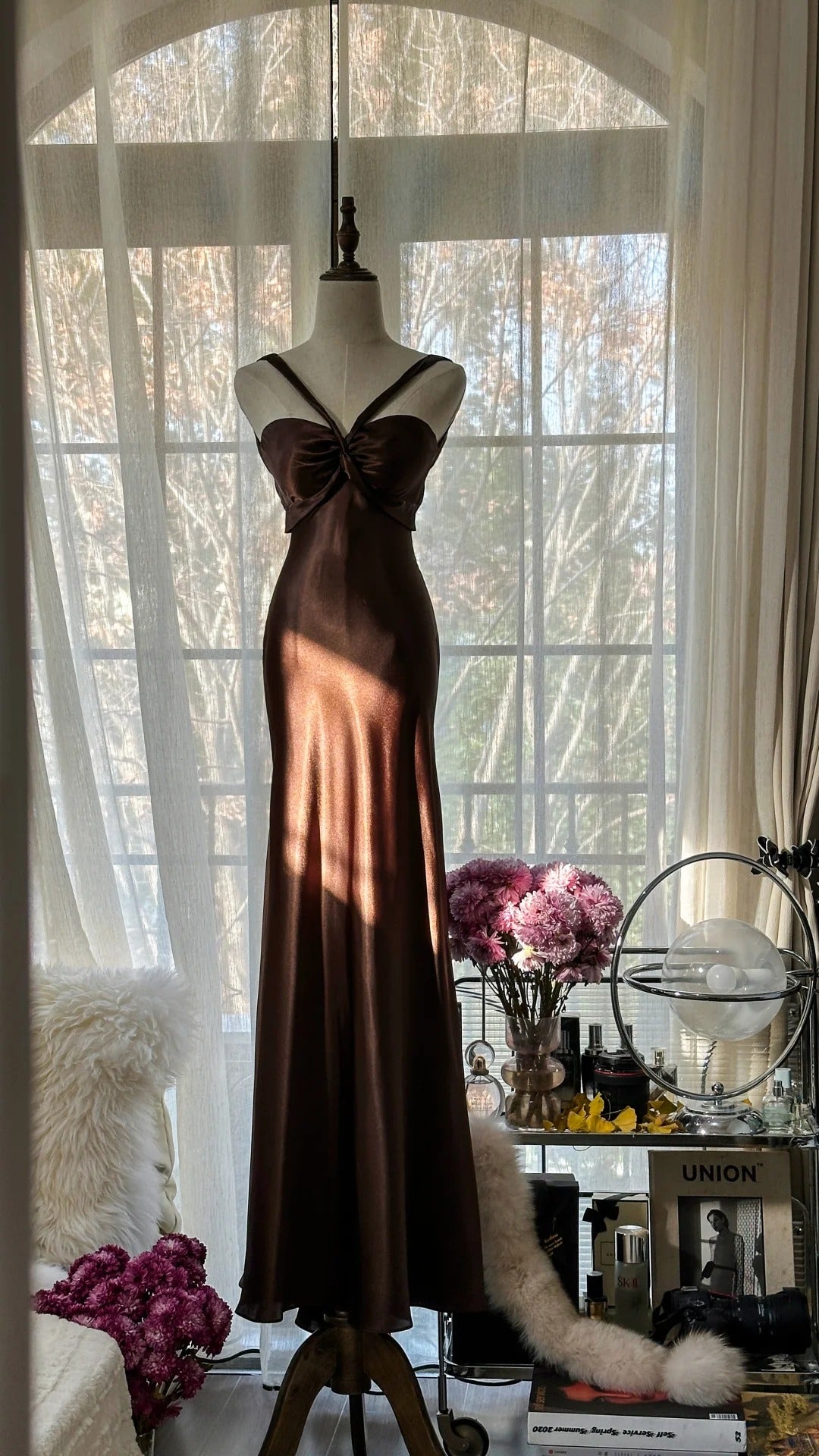 Braun Vintage Schokolade trägerlos V-Ausschnitt lang Meerjungfrau schlank Satin Ballkleid Abendkleid Geburtstag Partykleid Ballkleid Brautkleid gh4097