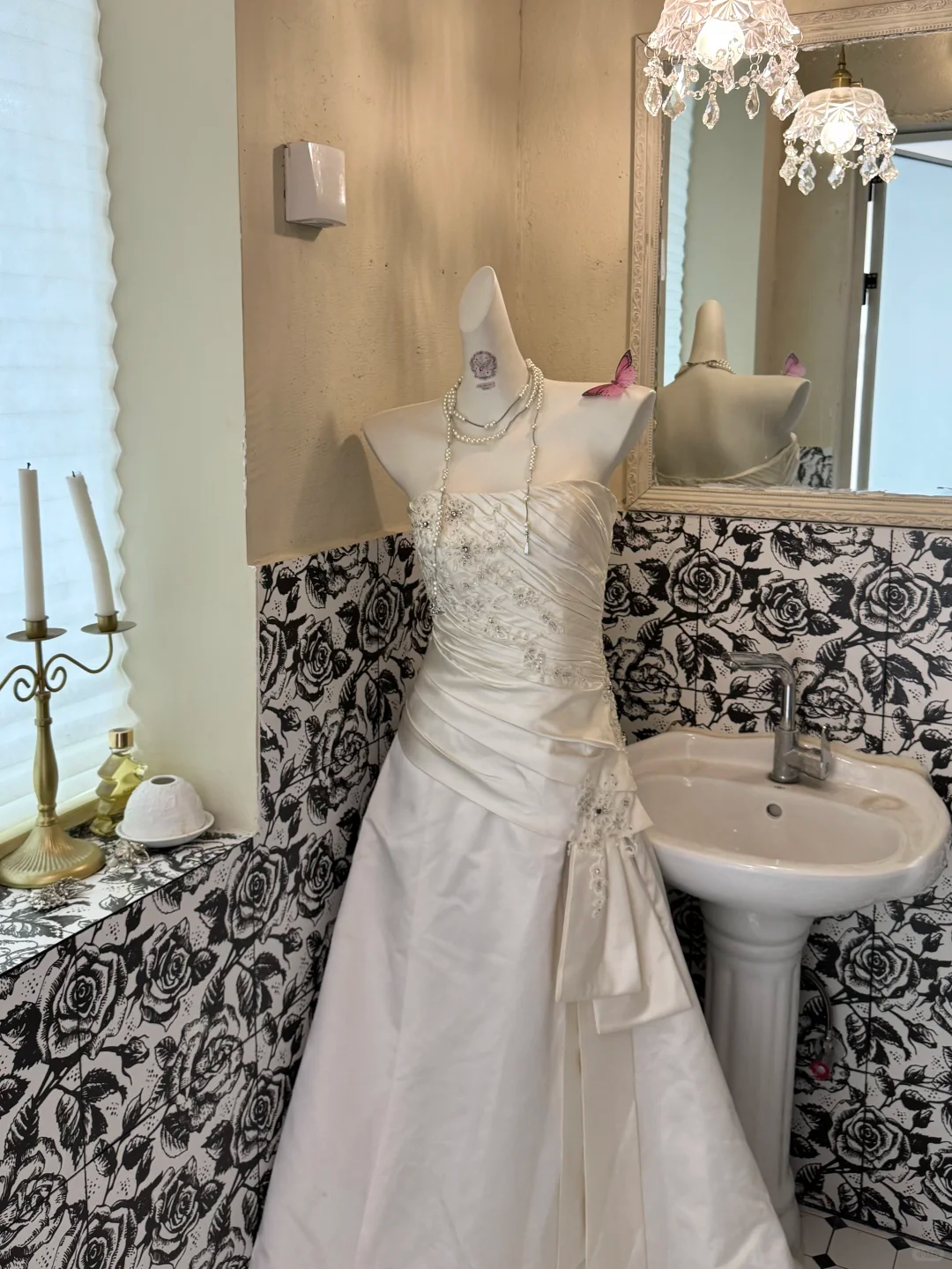 White Strapless Beaded Waist-Cinched Bodycon Sexy Vintage Romantic Dress, Wedding Gown gh7527