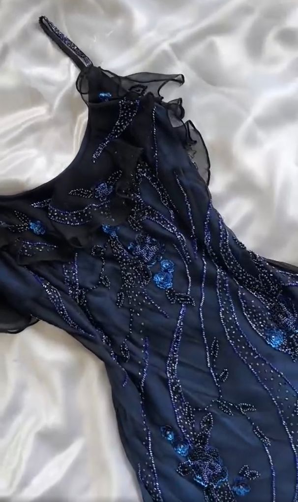 Robe de soirée élégante en tulle bleu marine, magnifique, exquise, à la mode, avec perles, charmante, longue, gh3183