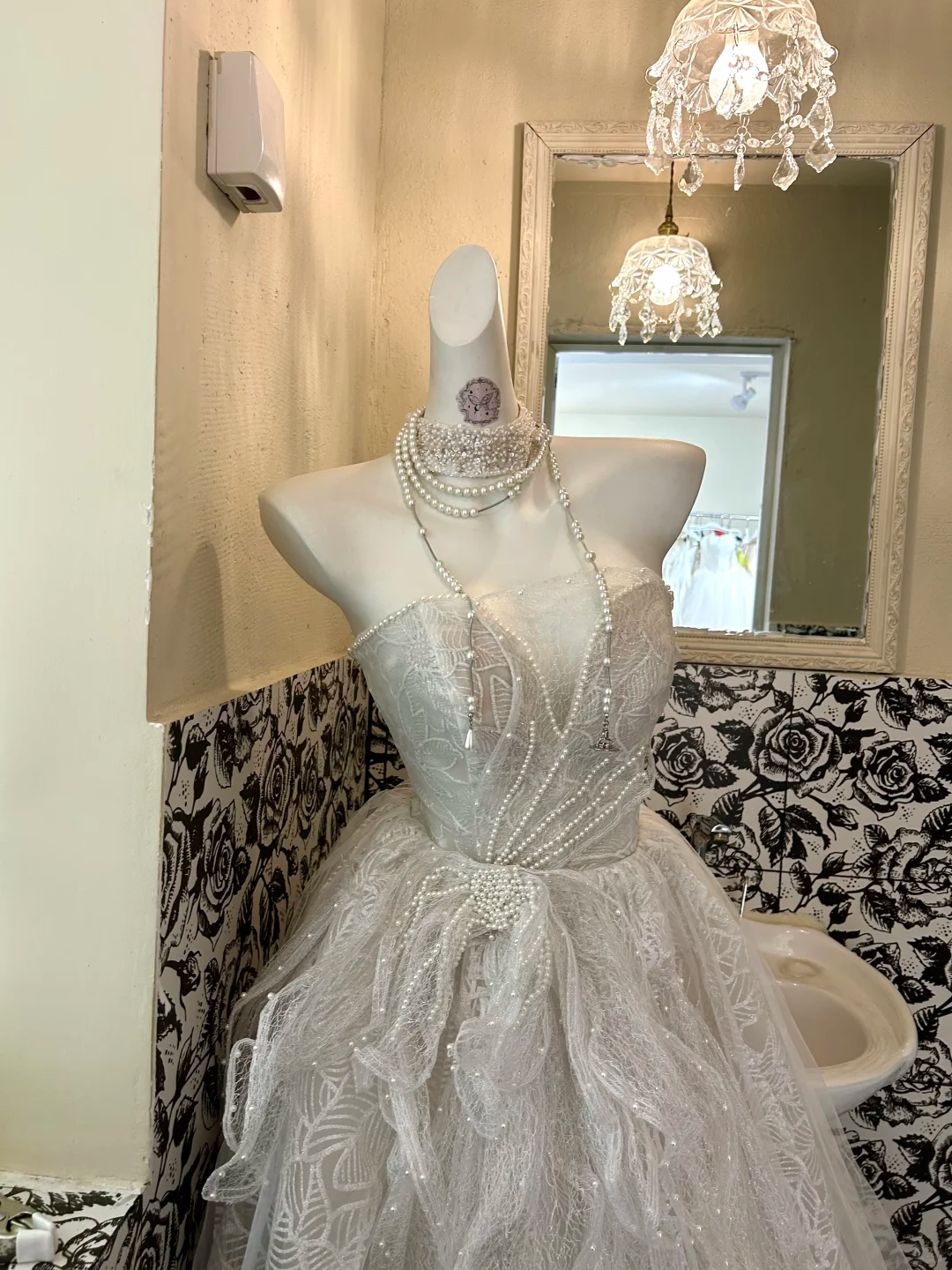Light Grey Strapless Waist-Cinched Embroidered Beaded Luxury Vintage Romantic Dress, Wedding Gown gh7578