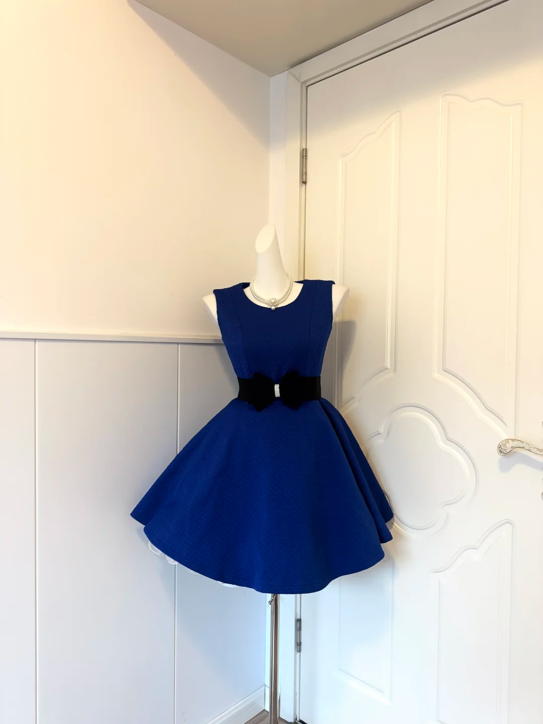 Royal Blue Textured Homecoming Dress Sleeveless Round Neck A-Line Cocktail Party Gown gh9379