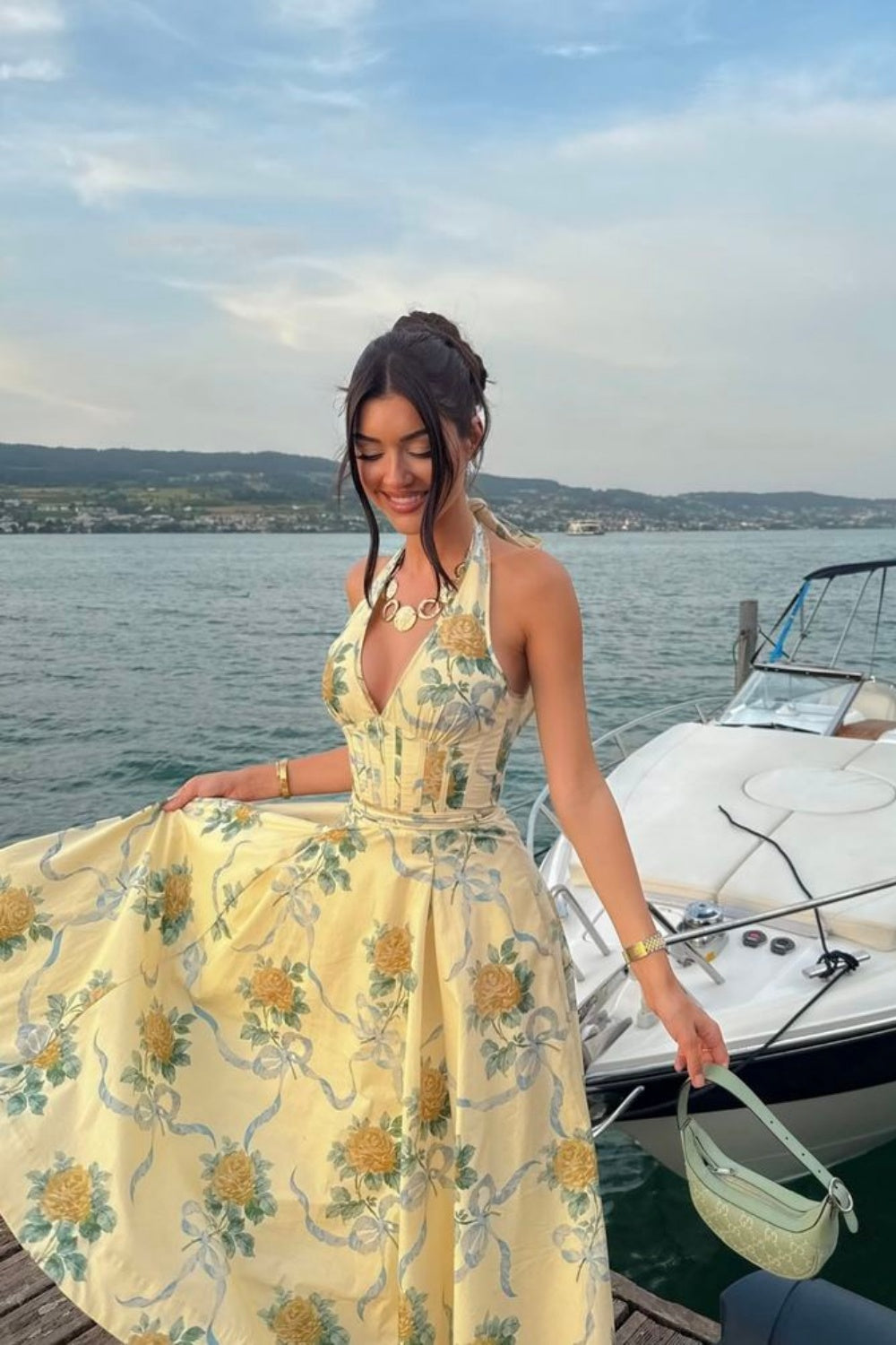 girlhomeshops - Robe longue en mousseline à fleurs pour les vacances gh6151