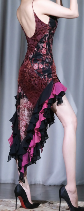 ✨Girlhomeshops-Burgundy Spaghetti Strap Homecoming Dress Irregular Ruffle Hem Lace Evening Gown gh9984