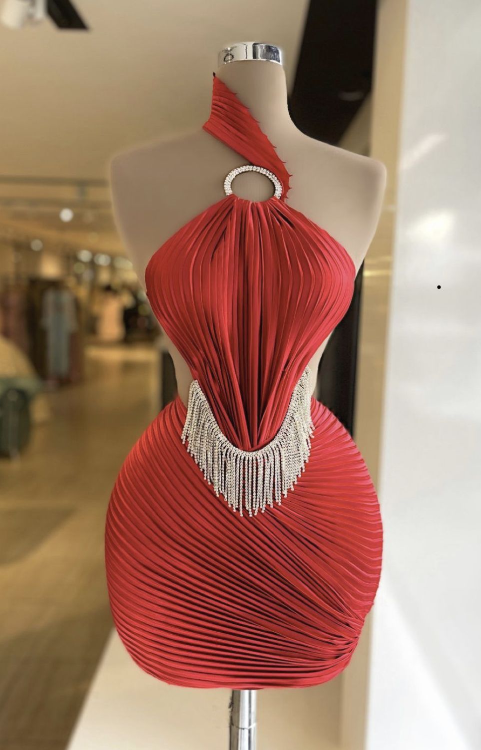 ✨Girlhomeshops🔥 Remise : 5 % de réduction sur les commandes de plus de 100 $ - Robe de soirée courte à bretelles et perles sexy rouge gh4973