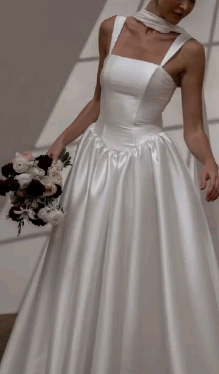 girlhomeshops-Weißes langes Satin-Hochzeitskleid gh6277