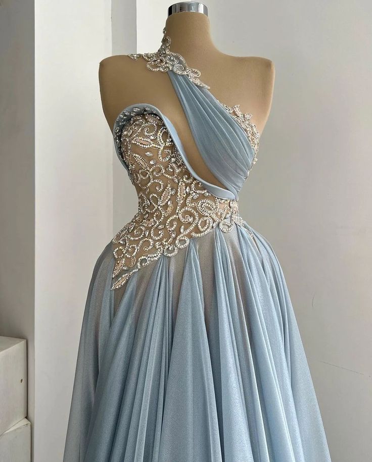 Wunderschönes, blaues, glänzendes, mit Perlen besetztes, langes, sexy, elegantes, bodenlanges Ballkleid-Abendkleid gh3276