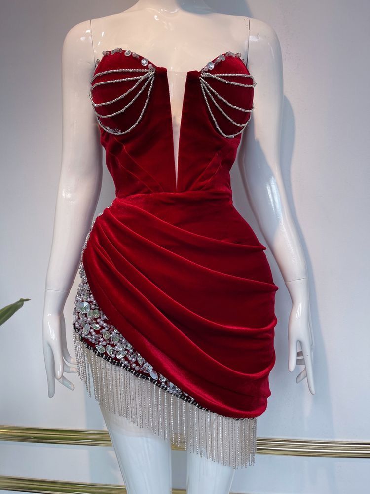 ✨Girlhomeshops🔥 Remise : 5 % de réduction sur les commandes de plus de 100 $ - Robe de soirée courte sexy à perles rouge gh4974
