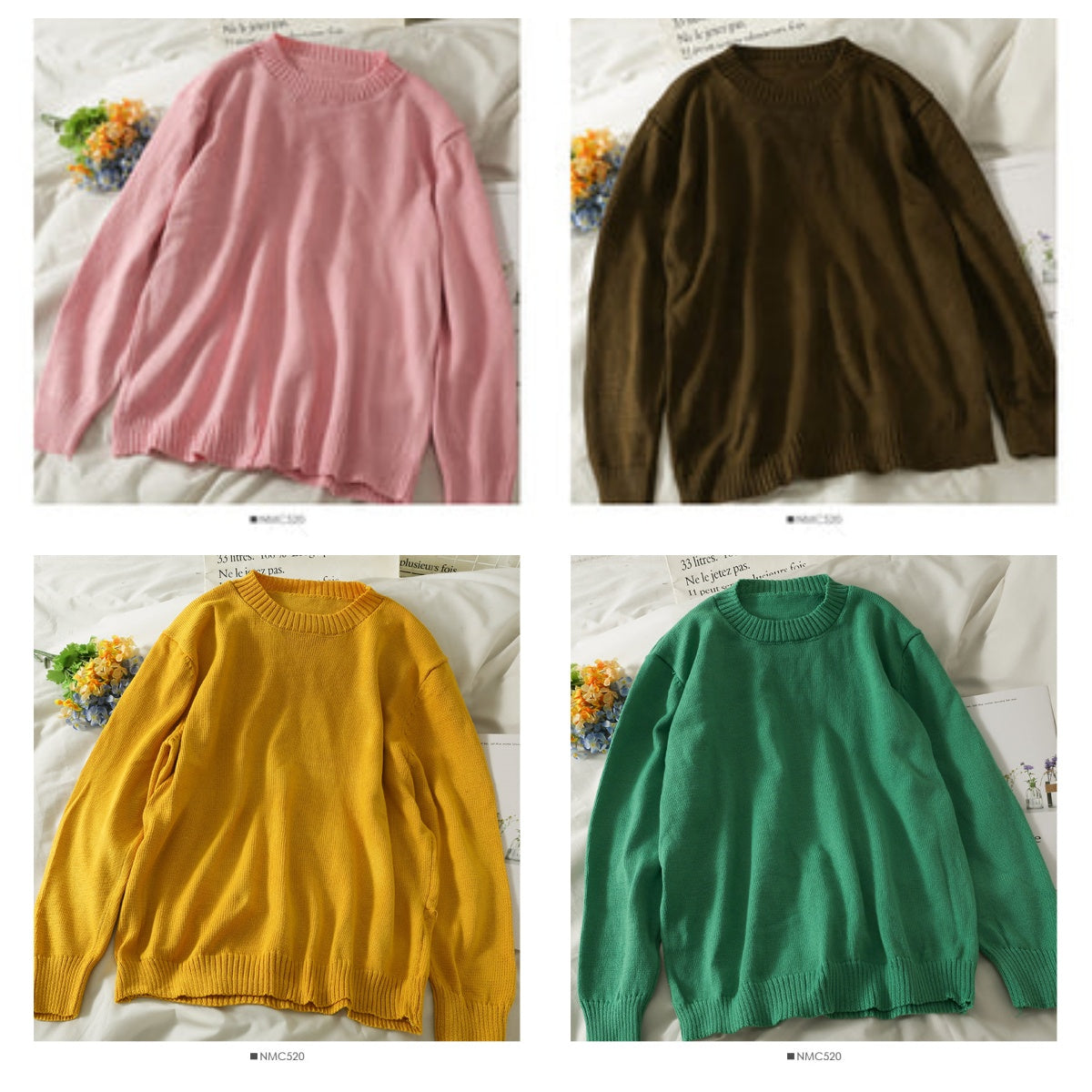 Pull ample et fin à col ras du cou de couleur unie pour femme 1818