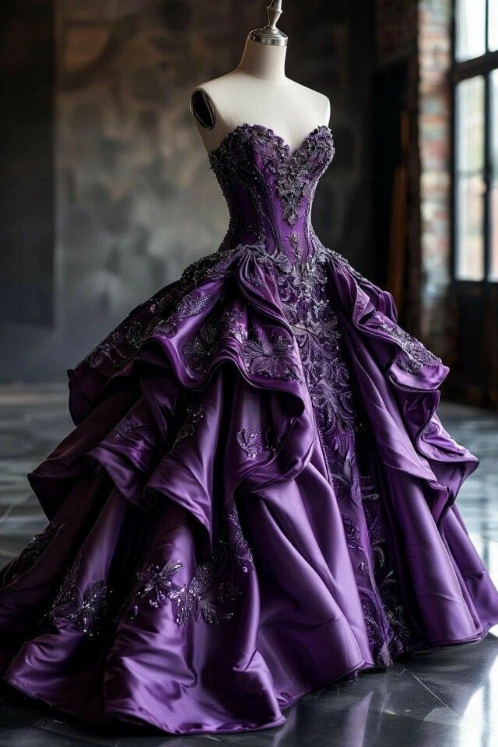 girlhomeshops-Exquisites, lilafarbenes, perlenbesetztes langes Ballkleid gh6156