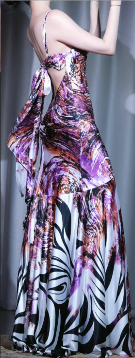 ✨Girlhomeshops-Abstract Print Satin Mermaid Evening Dress, Sweetheart Deep V Backless Ruffle Formal Gown gh9934