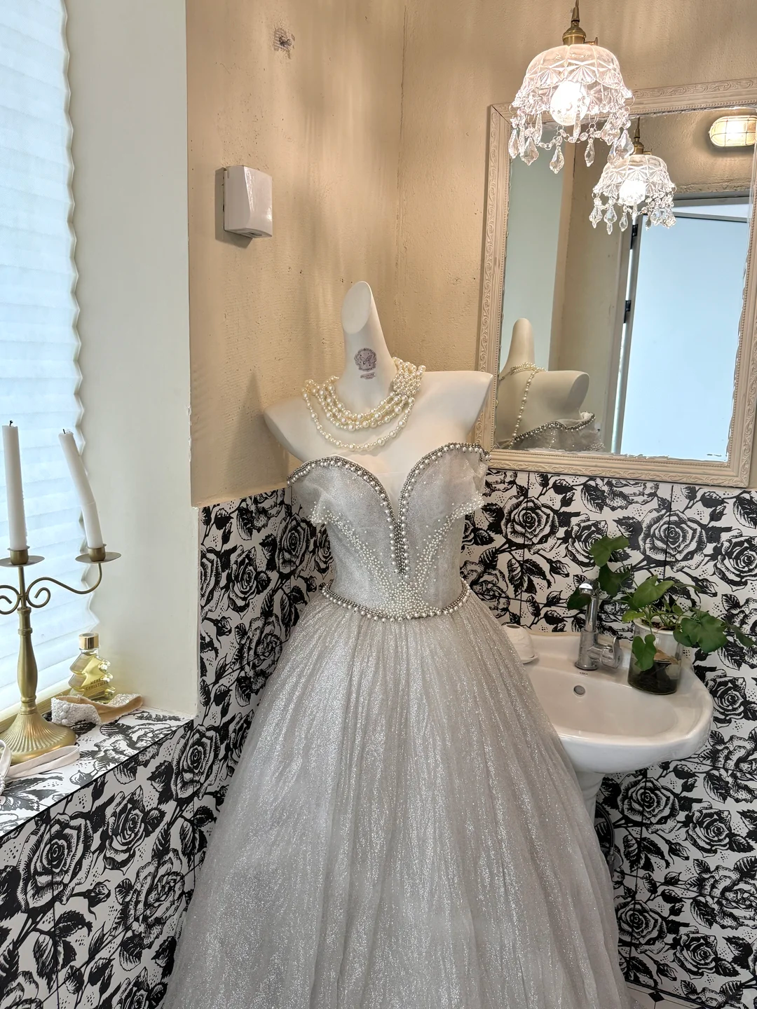 Light Gray Strapless Waist-Cinched Full Flared Long Luxury Romantic Dress, Wedding Gown gh7687