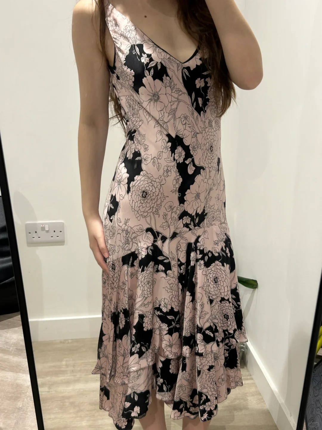 Light Pink Base Sexy Vintage Black Floral Print Spaghetti Strap Fitted Waist Slim Long Prom & Evening Party Dress gh8443