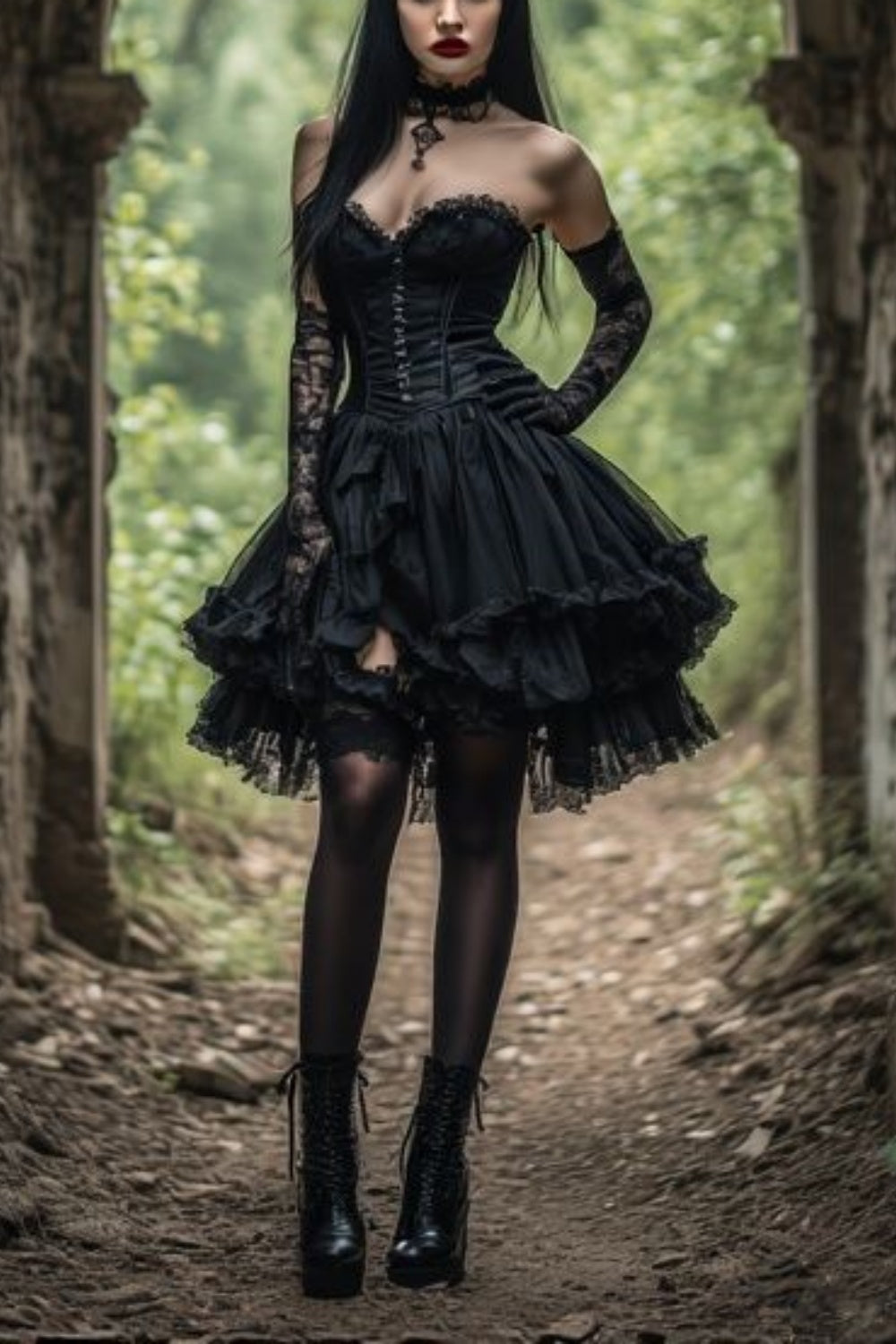 girlhomeshops-Schwarzes kurzes transparentes Korsett-Partykleid gh6190