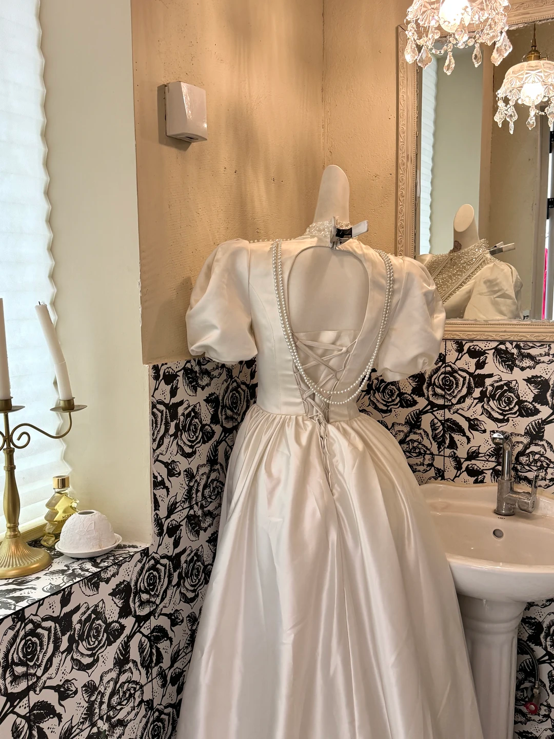White Puff Sleeve Waist-Cinched Full Flared Vintage Elegant Romantic Dress, Wedding Gown gh7571