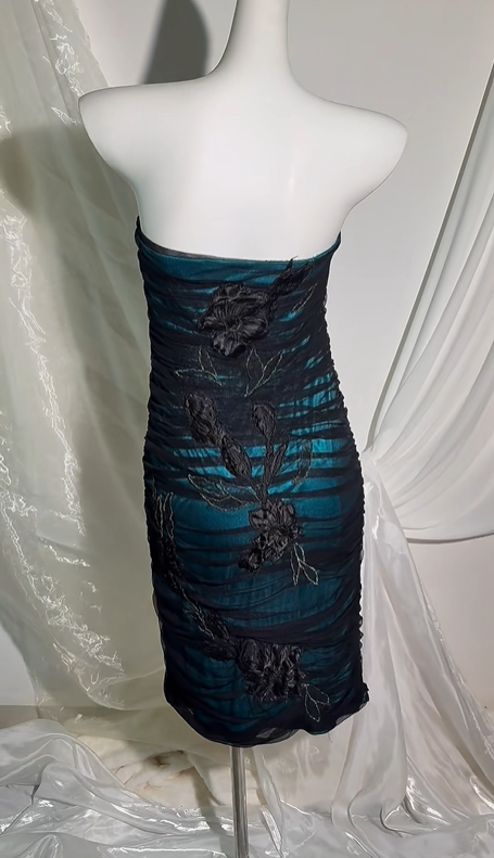 Sexy Green Base Satin Strapless Prom & Evening Party Dress, Black Waist Trim, Fitted Waist Bodycon Silhouette gh8553