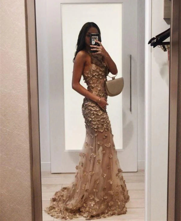 Robe de soirée longue en tulle, élégante et transparente, avec des appliques florales exquises, style sirène, sans manches, robe de bal, robe de fiançailles, robe de soirée, gh3667